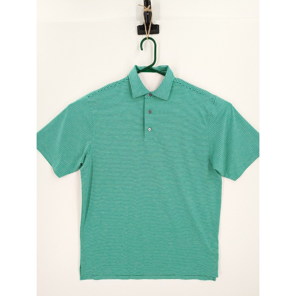 Footjoy Men's Green Striped Short Sleeve Golf Polo Shirt, Medium, WORN ONCE!